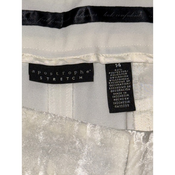 Apostrophe Stretch Women Wide Leg Pants Ivory Velvet Trim Size 14 Dress Business - Picture 5 of 7